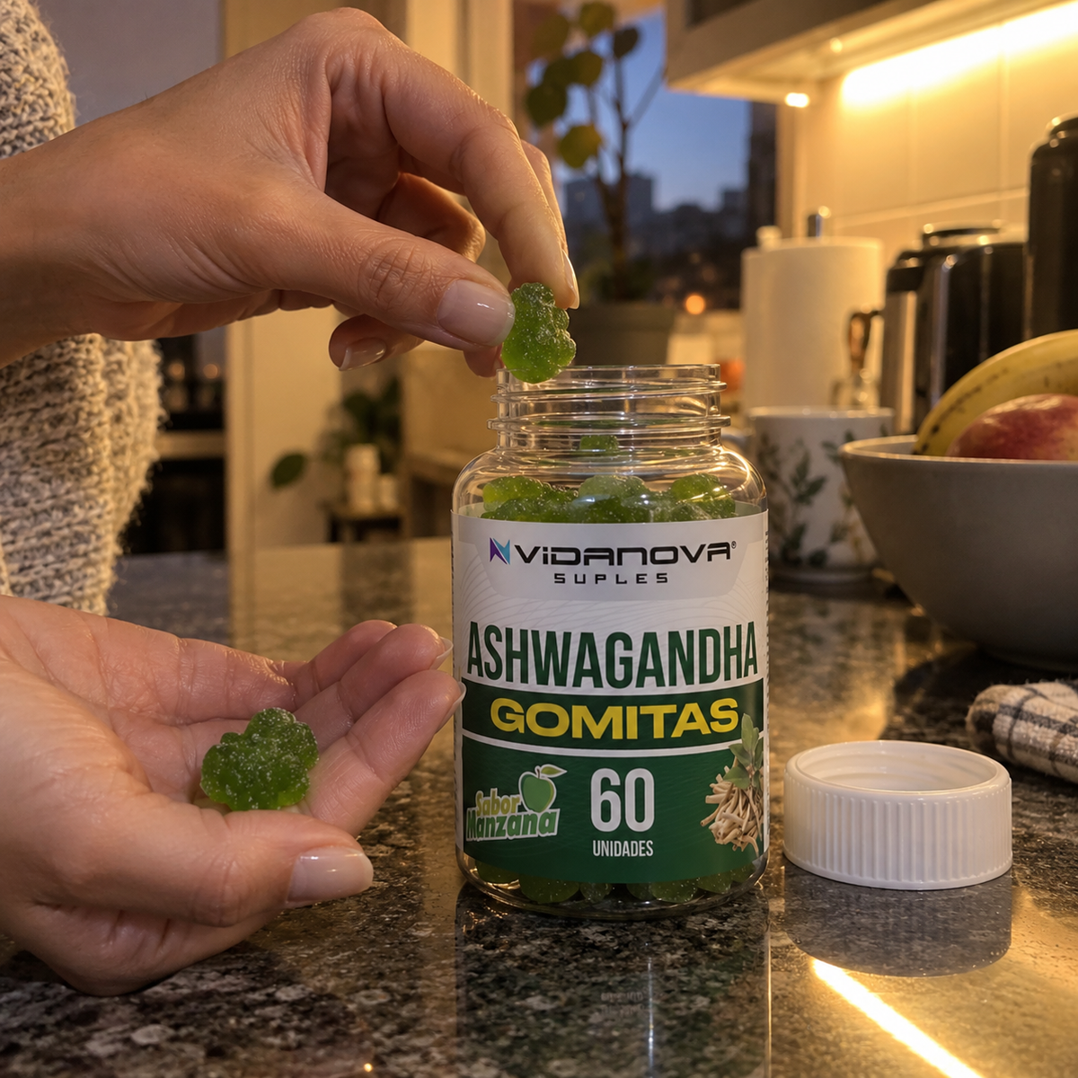 Escena publicitaria de uso de Ashwagandha Gomitas