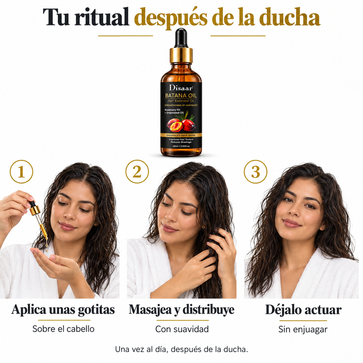 Cómo aplicar Disaar Batana Oil en tres pasos después de la ducha