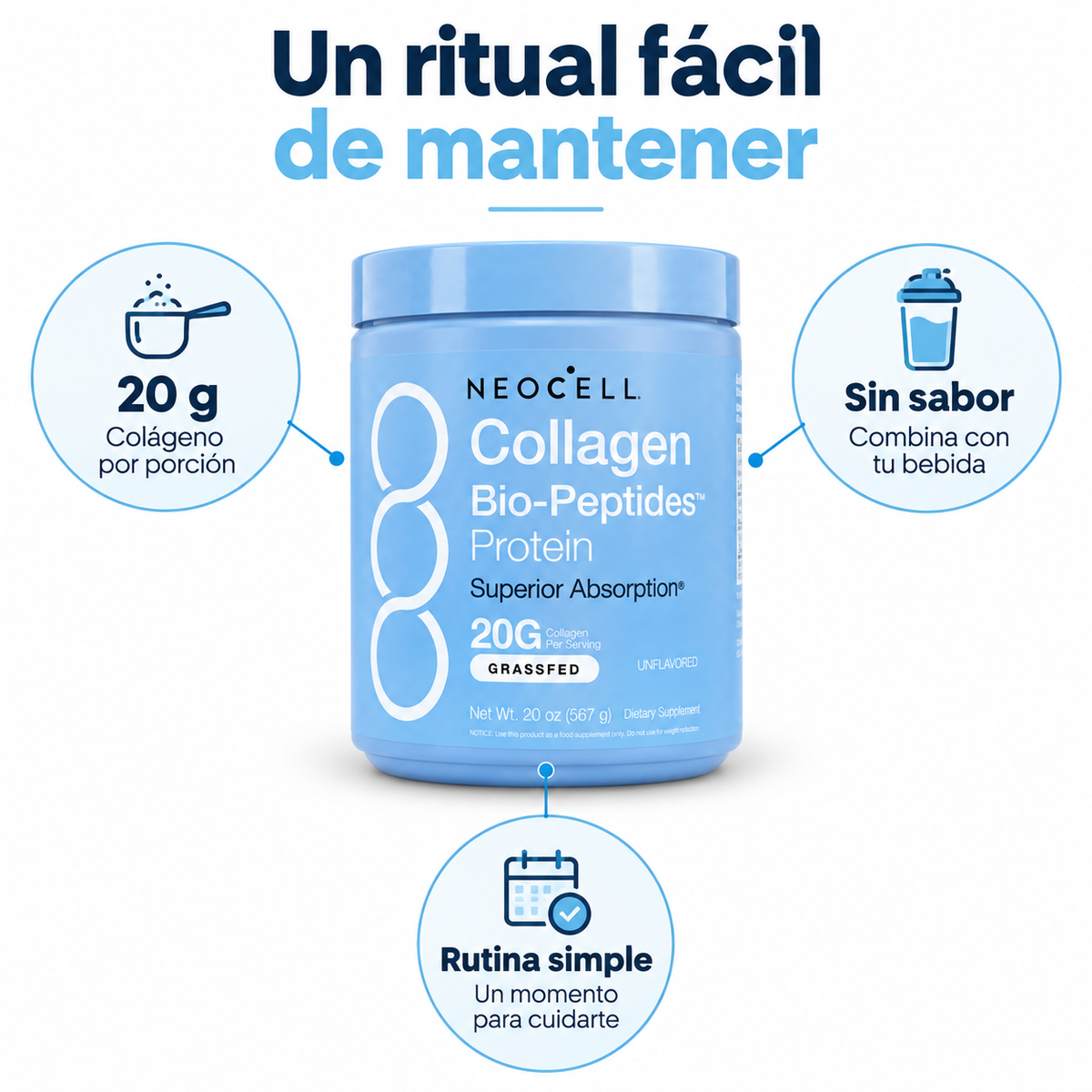 NeoCell: 20 g de colágeno por porción y formato sin sabor