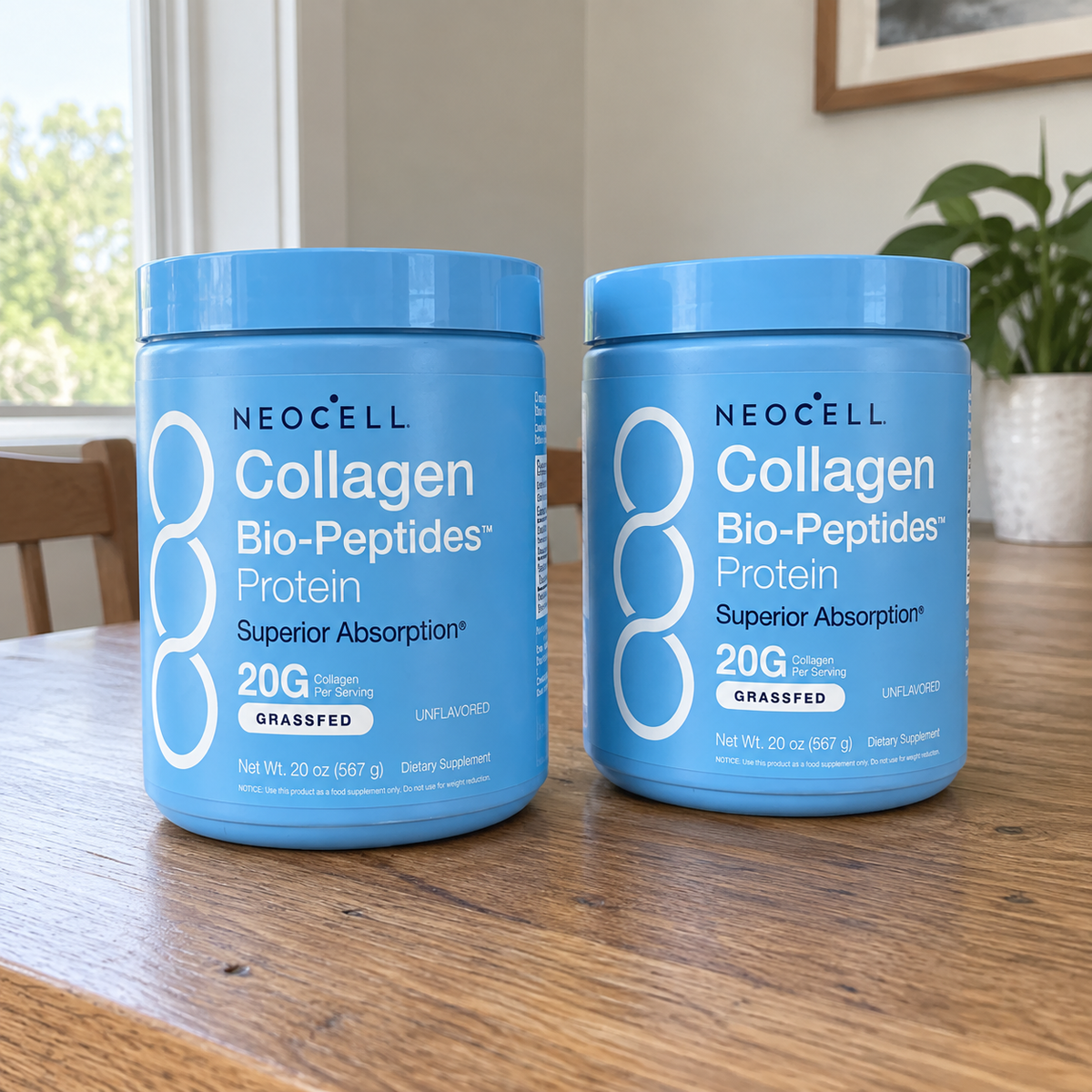 NeoCell Collagen Bio-Peptides — presentación en un espacio cotidiano