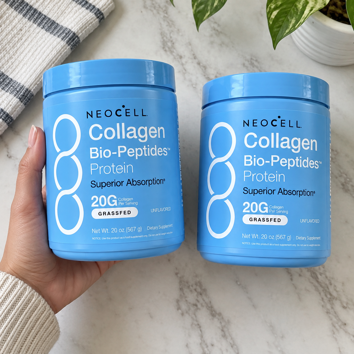 NeoCell Collagen Bio-Peptides — presentación en un espacio cotidiano