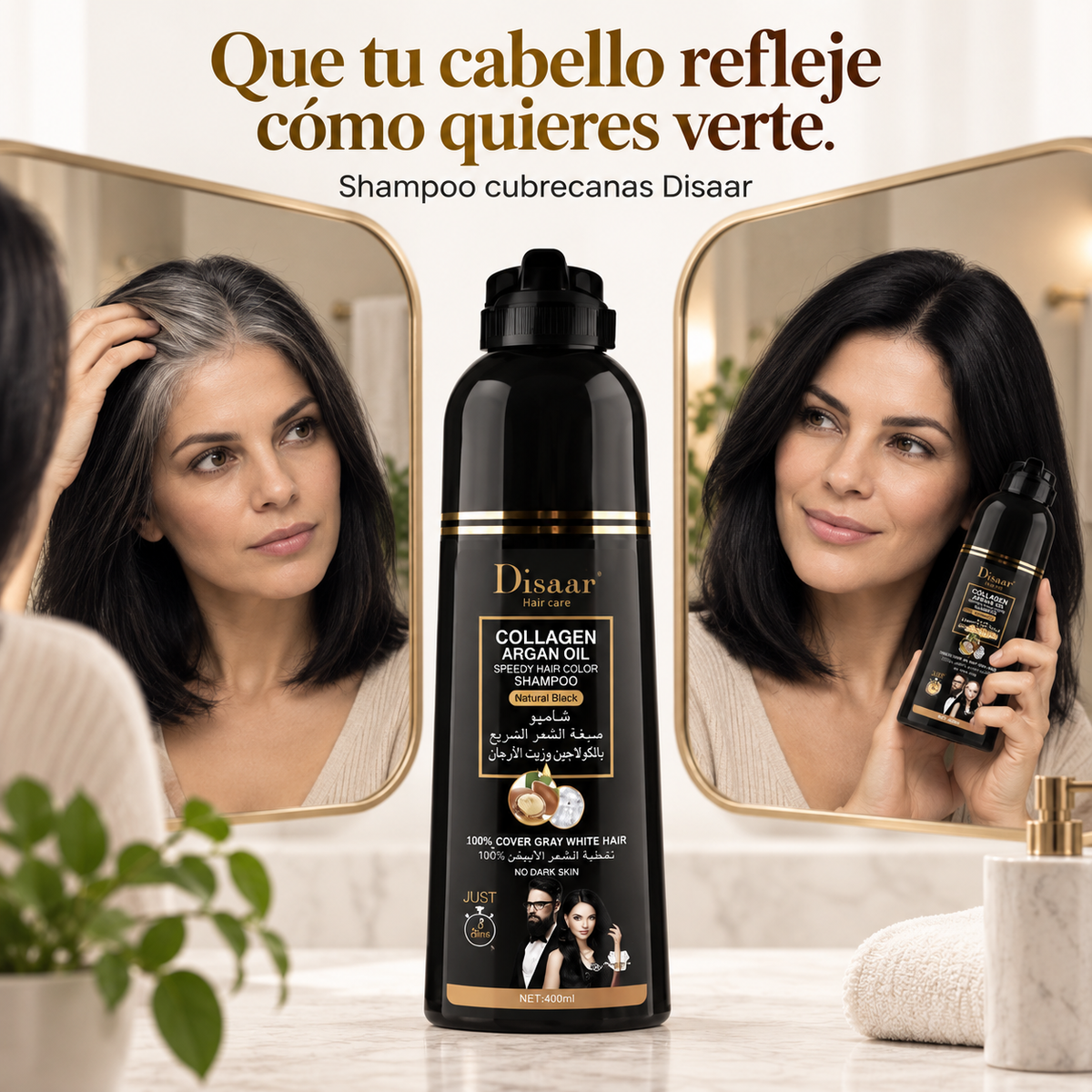 Shampoo cubrecanas Disaar, presentación negra · hero